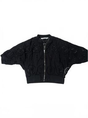 Zara Black Eyelet Bomber Jacket Size S